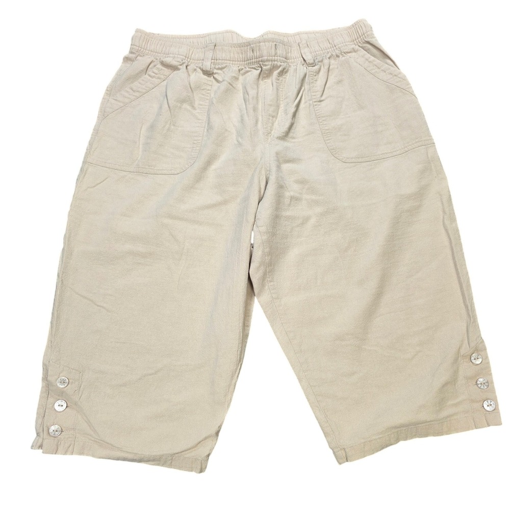 Gloria Vanderbilt Casuals Capri Pants Women's Size PXL Tan Button Hem Cotton